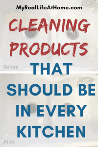 Title Cleaning Products That Should Be In Every Kitchen clean and dirty white porcelain sink in the background