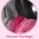 Clothes in a washing machine with the label "Discover the Magic Ingredient for Grease Stain Removal!"