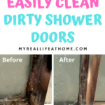 Before and after pictures of dirty metal shower doors