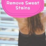 Back of women's upper body with label "How To Remove Sweat Stains"