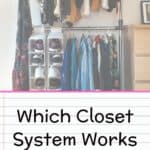 closet system with hanging clothes and shoes