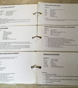 Open recipe binder showing 6 recipes